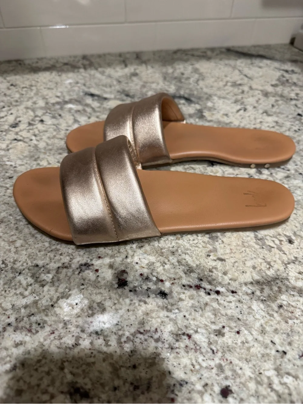 Beek Sugarbird Metallic Gold Slide Sandals